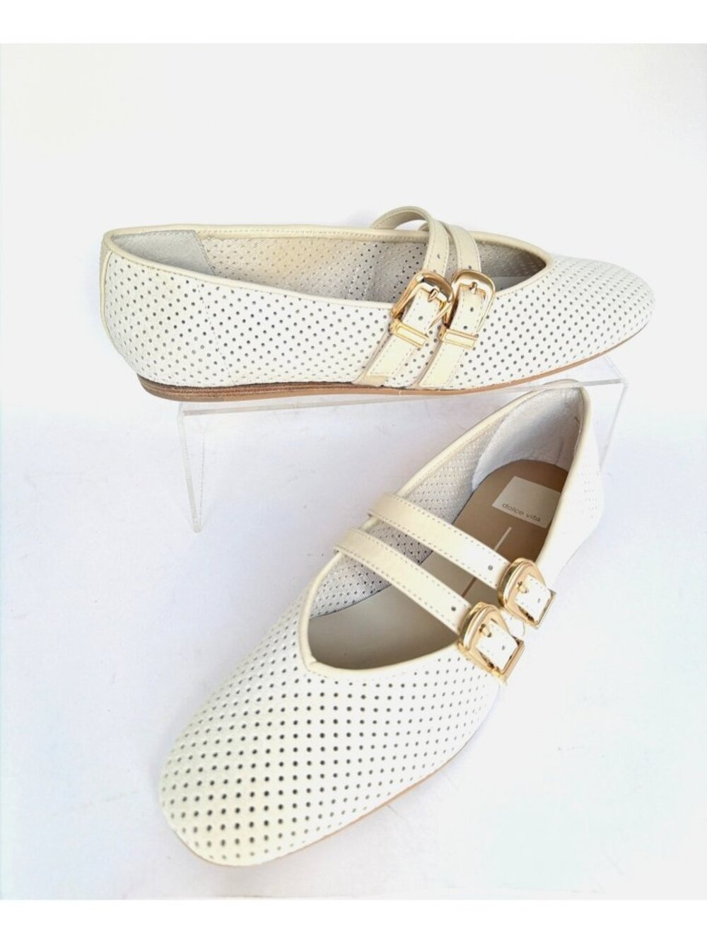 Dolce Vita Baylee Mary Jane Flats Double Buckle Bone Ivory Leather Size 8.5